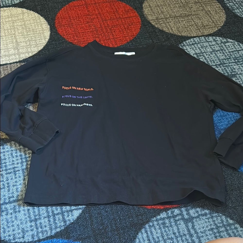 Zara Black Long Sleeve Shirt with Orange and White Text